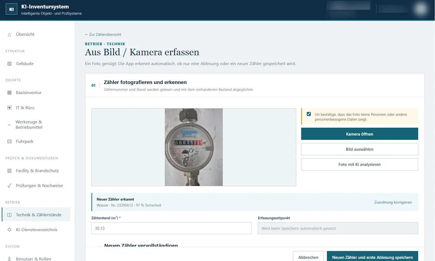 Mobile Kameraaufnahme zur digitalen Erfassung von Objekten und technischen Betriebsmitteln
