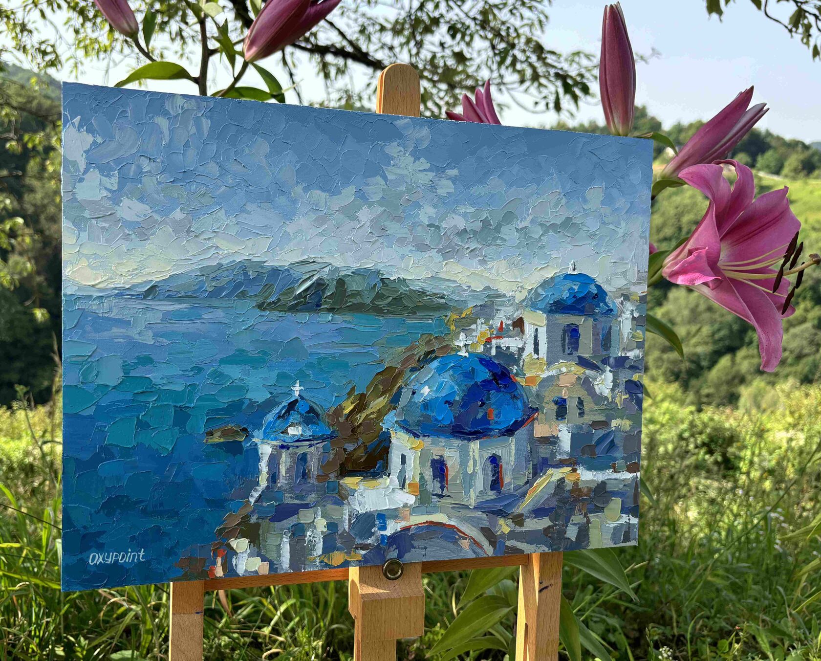 Santorini oil painting, sea palette knife painting, modern painting, contemporary artist Kravtsova Oxana Oxypoint, paintings for sale, Meadow palette