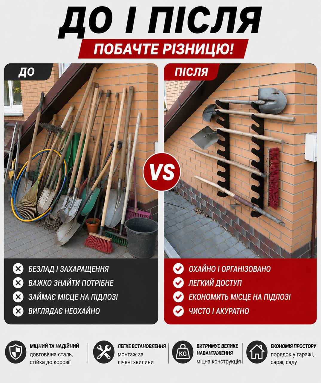 Порівняння: безлад до встановлення тримача і порядок після