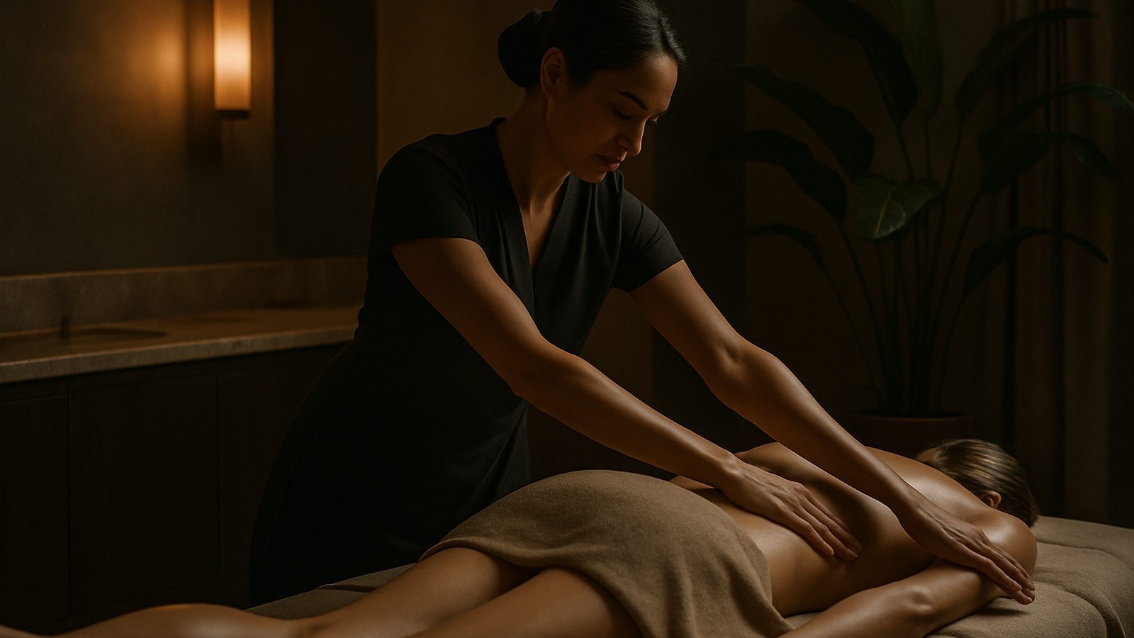 Long flowing forearm strokes during a Lomi Lomi massage