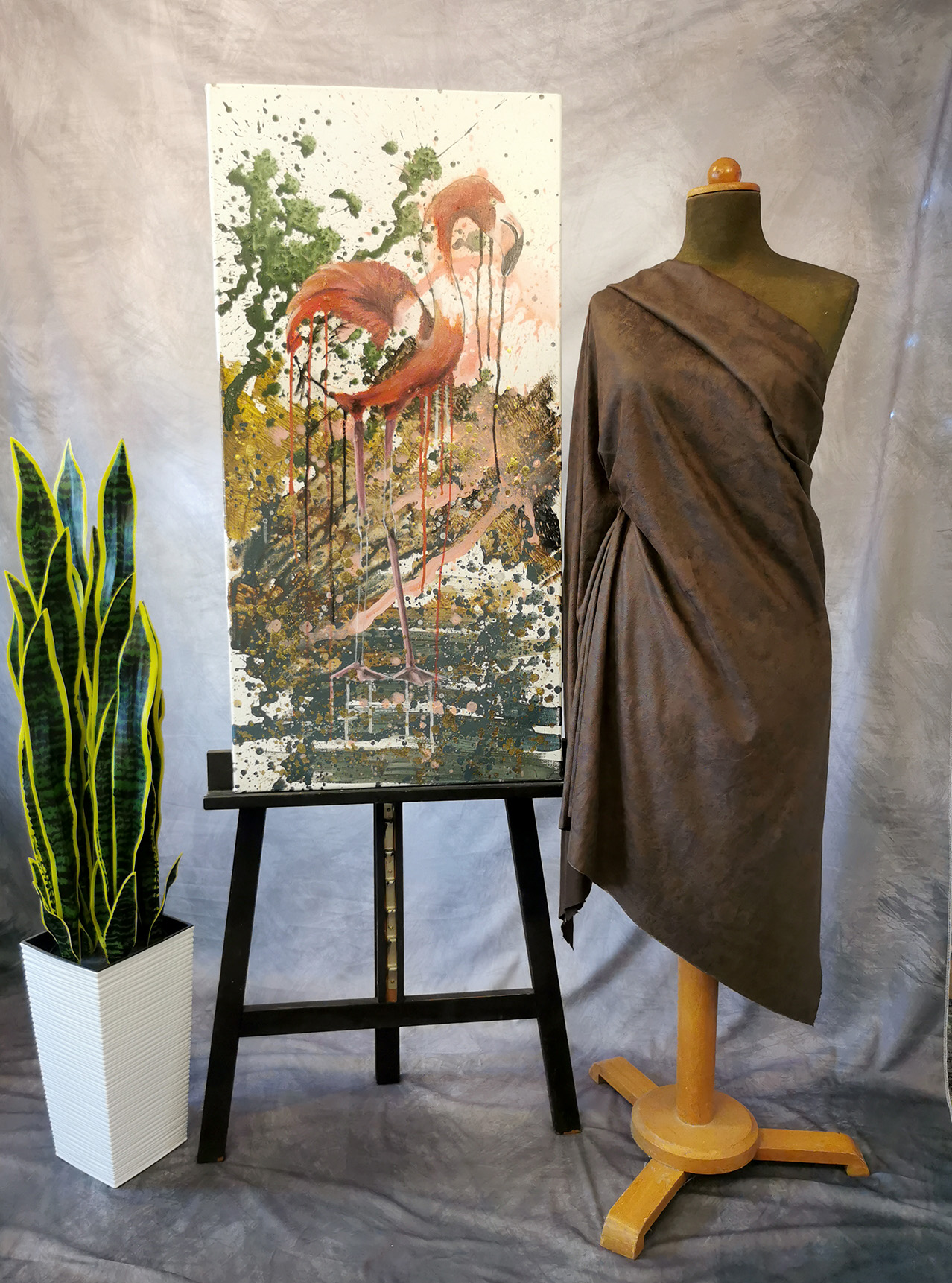 Flamingo Gemälde modern großformatig – Die Balance der Tierkunst