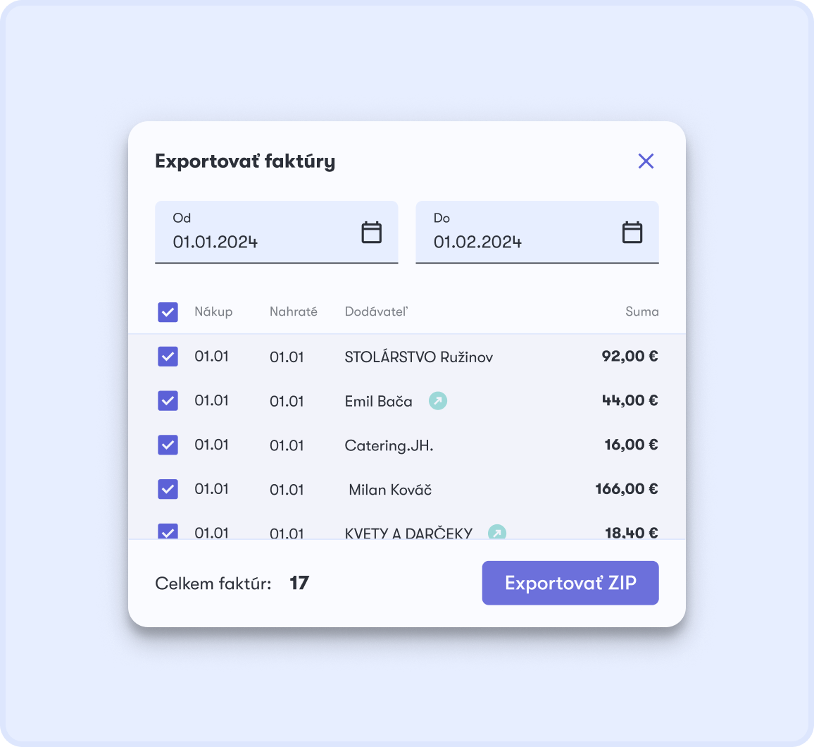 Export faktúr z Dishboardu do účtovného softvéru