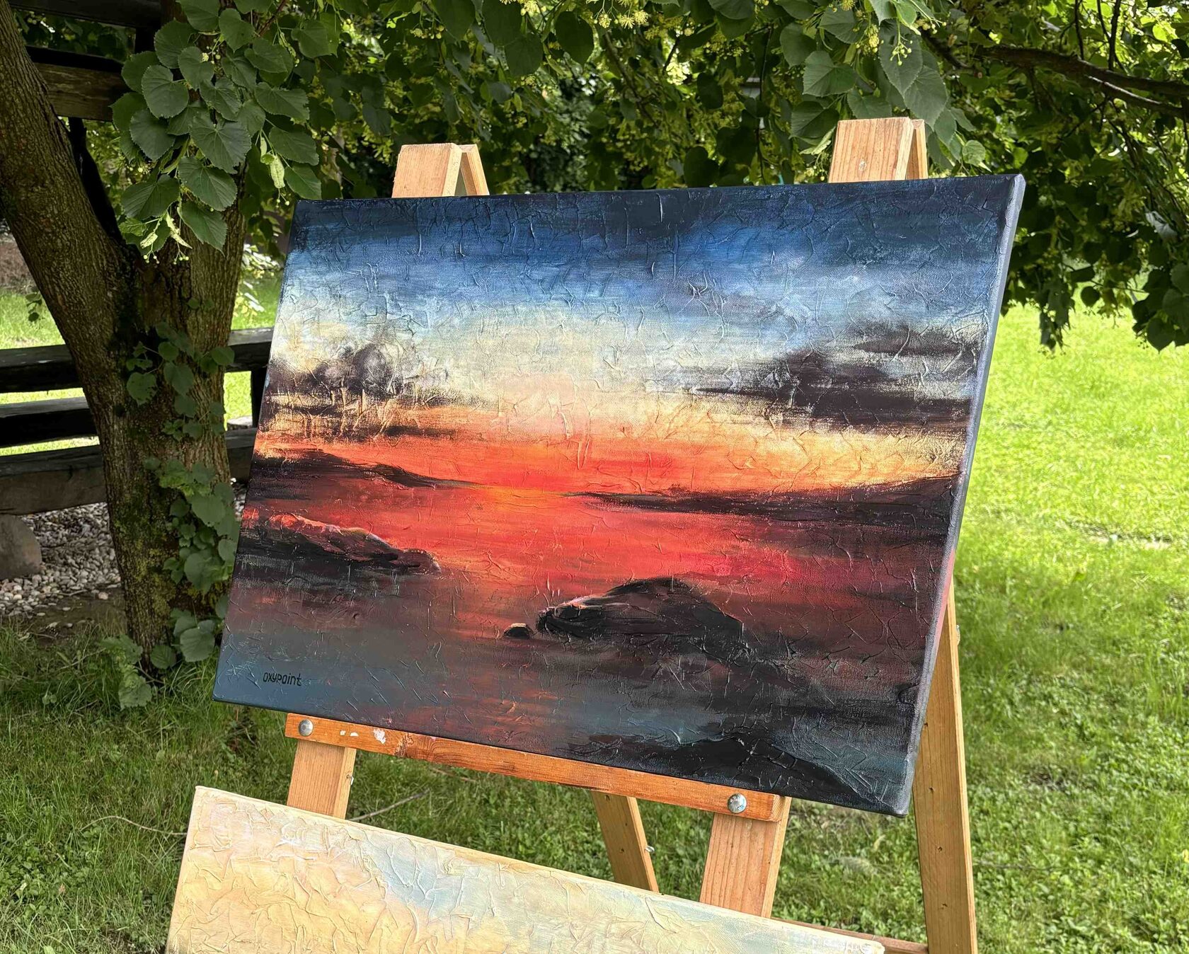 Acrylic painting sunset, mixed media, night, painting for sale Oxana Kravtsova Oxypoint