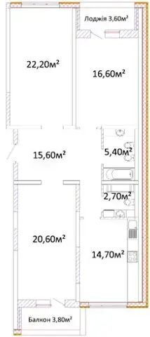3-комнатная квартира в ЖК Оскар — вариант 2