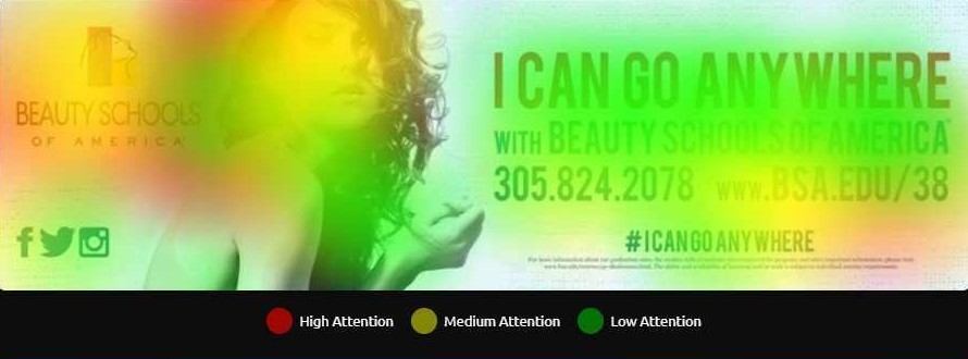 Attention heatmap overlay indicating primary attention zones in the OOH creative