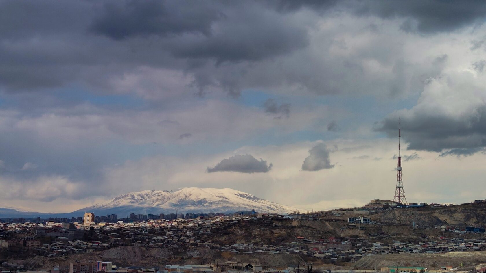 Yerevan Armenia architecture with mountain landscape