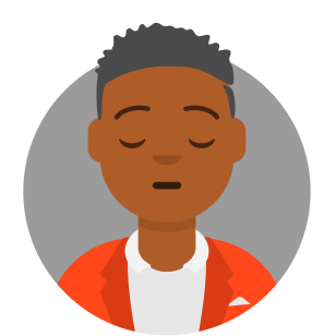 Illustration of a sad tired person with short hair, eyes closed in contemplation, wearing an orange jacket and white shirt against a gray circular background—perhaps reflecting on the typical hiring process.