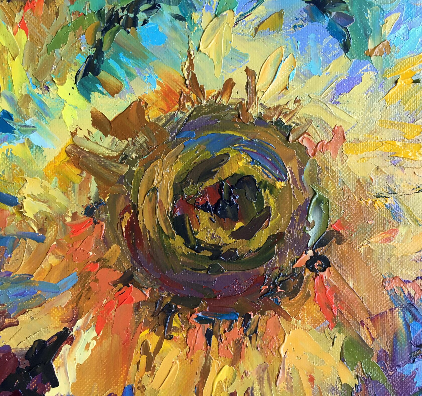 sunflowers oil painting, wildflowers abstract art, sunflower knife painting, artist OXYPOINT Oxana Kravtsova