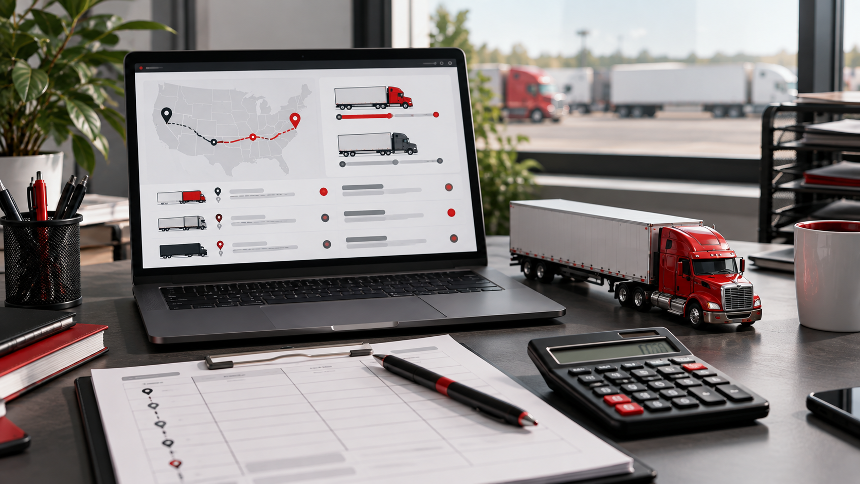 Calculator and route worksheet used to compare loaded and total-mile rates.