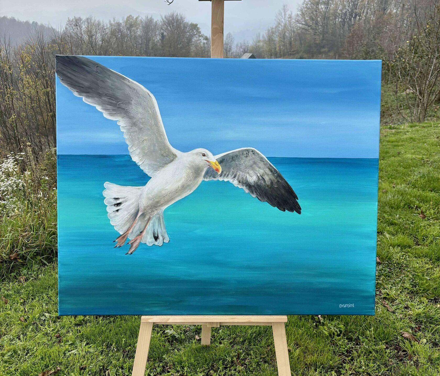 Acrylic painting seagull, mixed media, large wall art for sale, buy art from artist, buy original paintings, Slovenia, painting for sale Oxana Kravtsova Oxypoint