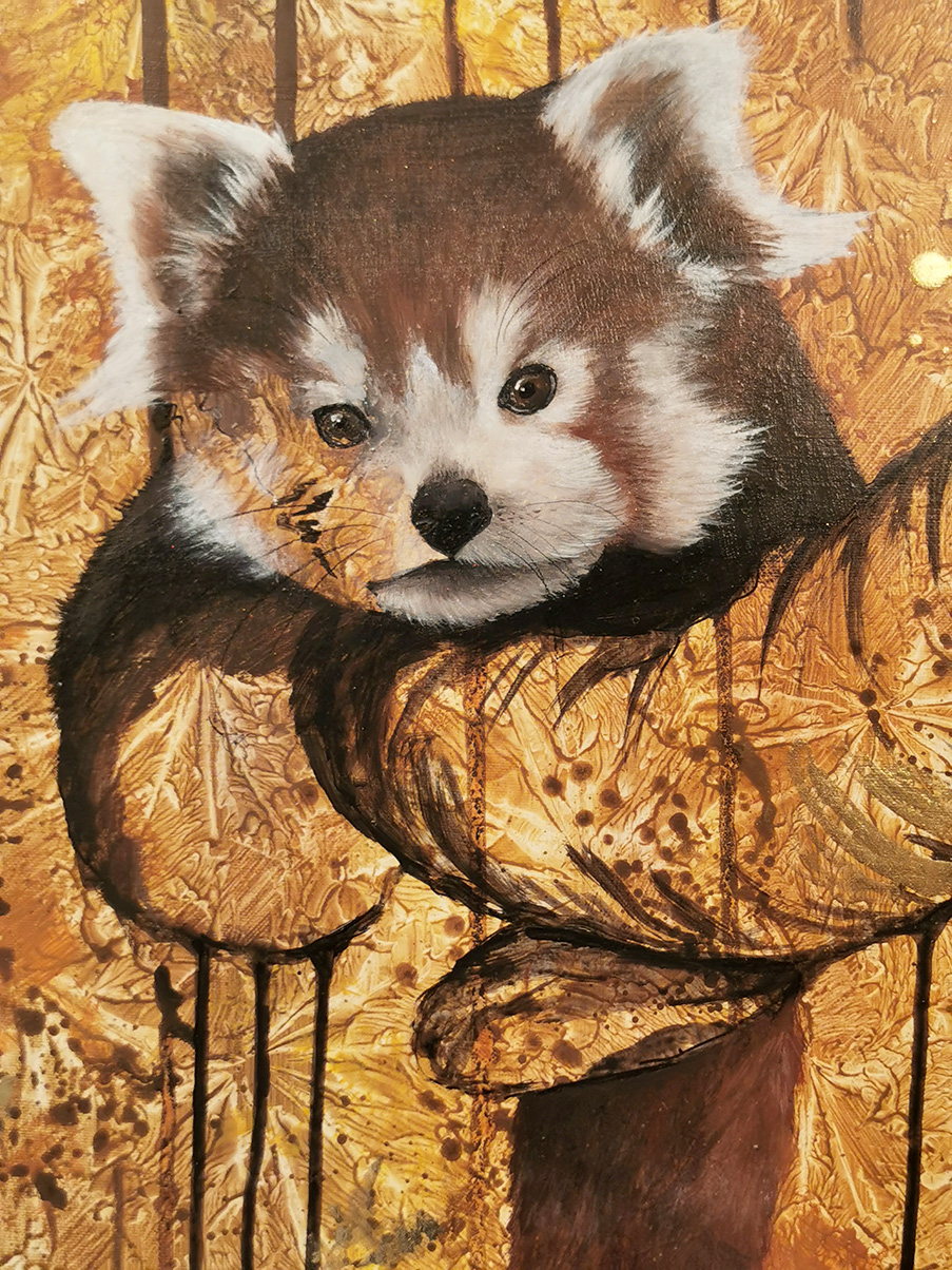 Roter Panda Gemälde Original großformatig – sanfte, weiche Pfoten mit schmachtendem Blick