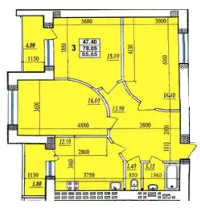 Планировка 3-комнатной квартиры в ЖК Парковый — вариант 1
