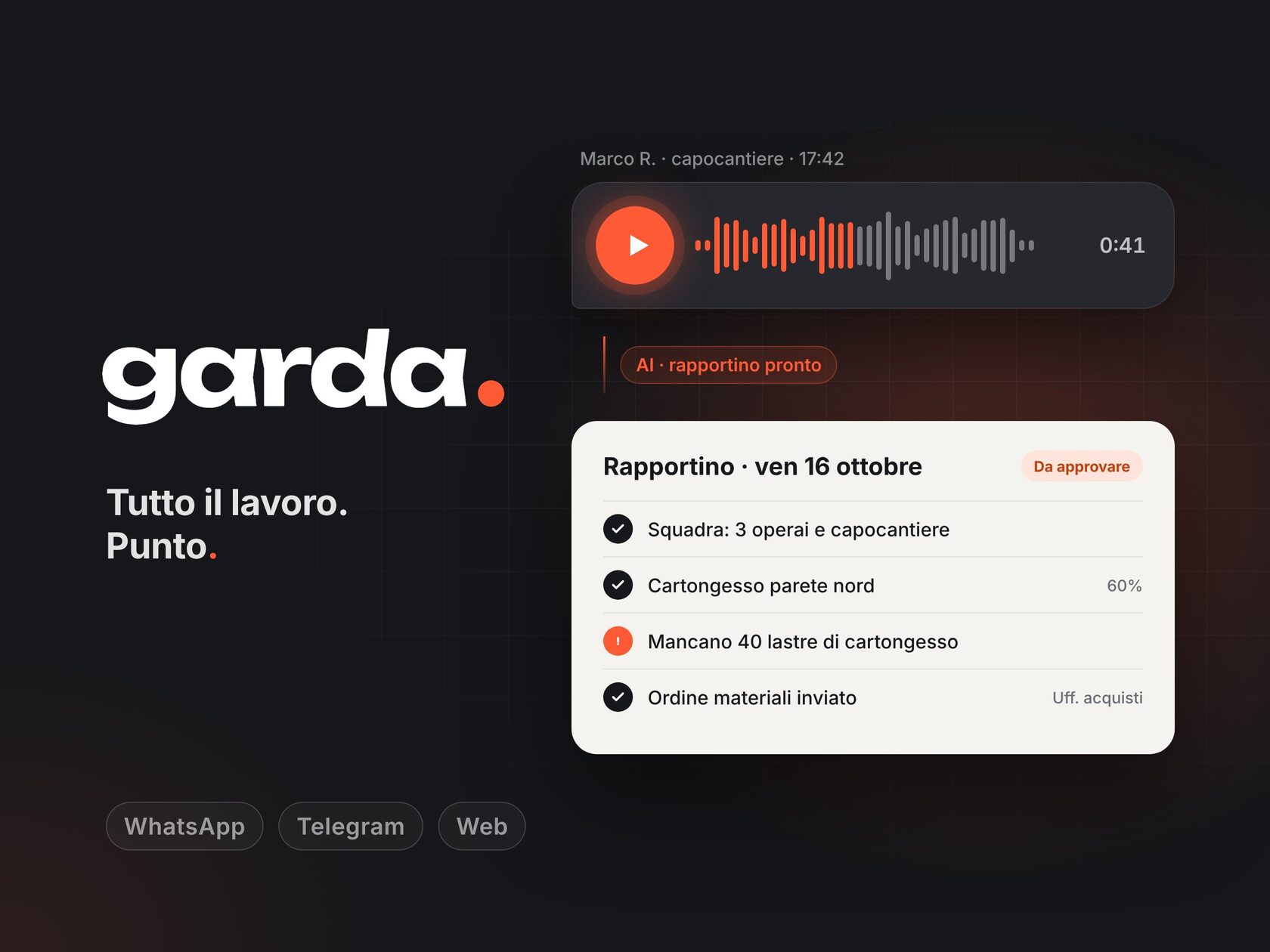 Garda: daily site reports from a voice message