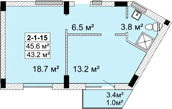 Планування 1-кімнатної квартири в ЖК Golden City — варіант 14