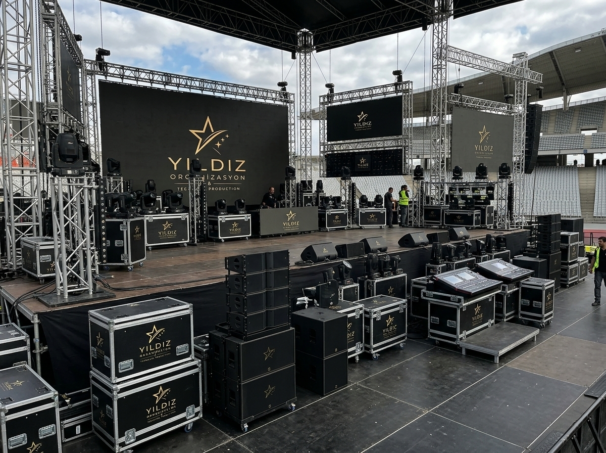 Konser ve etkinlik için ses sistemi, ışık ve LED ekran kurulumu