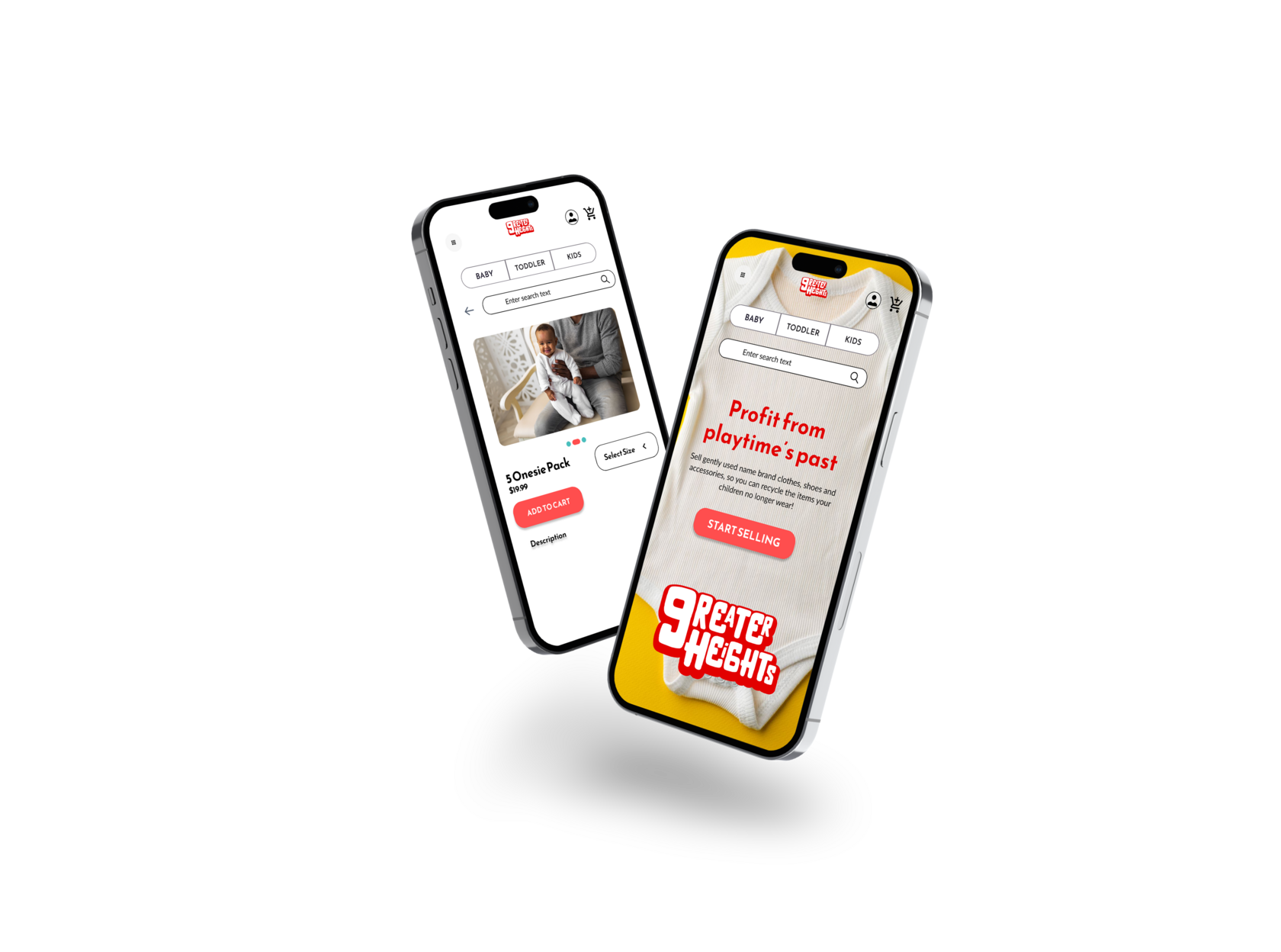 Iphone mockups of Greater Heights app