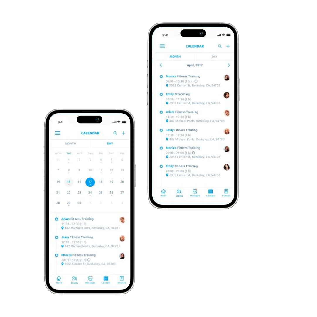 two mobile phones showing UX/UI design of the app
