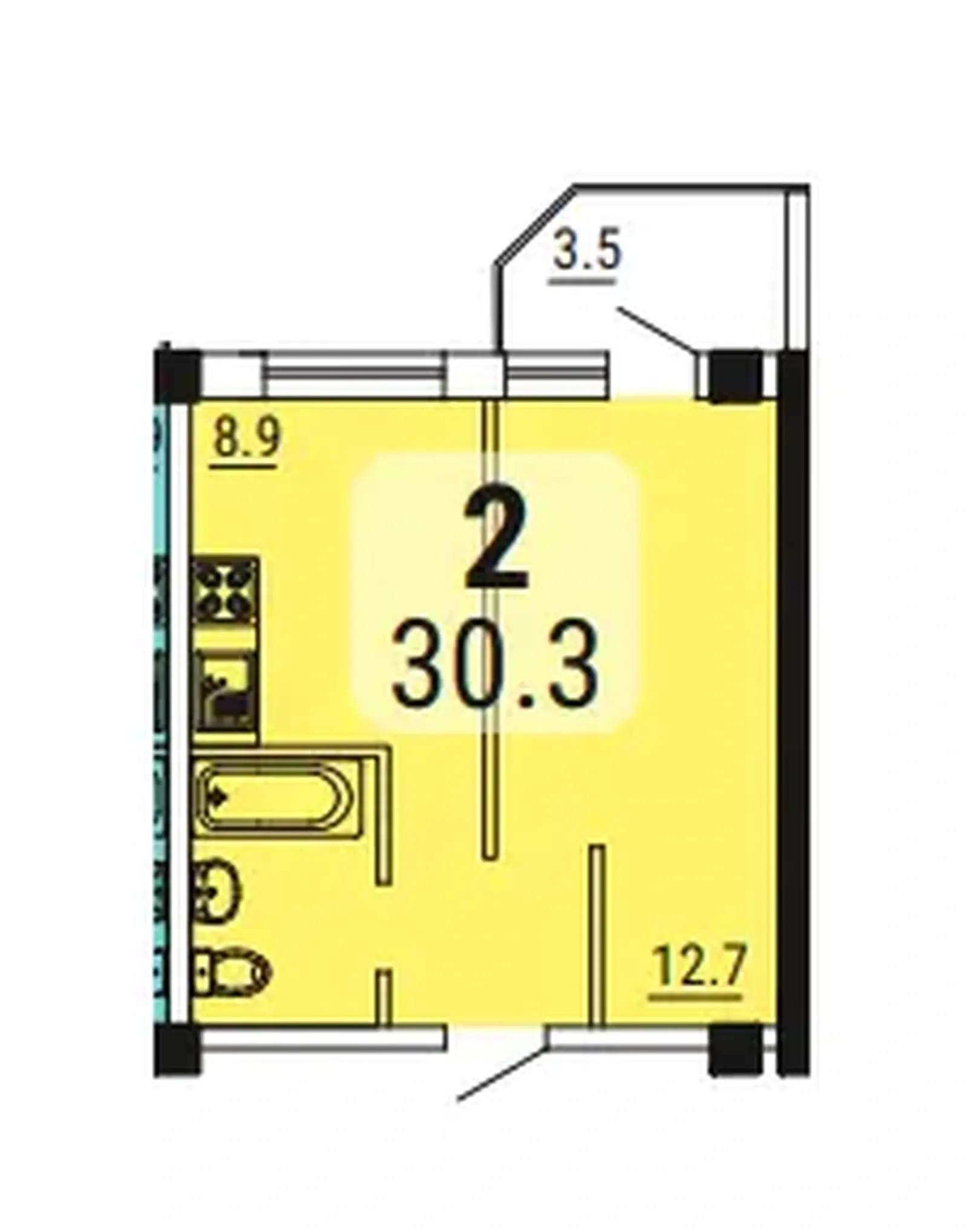 Планировка 1-комнатной квартиры 30,3 м² в ЖК Малинки