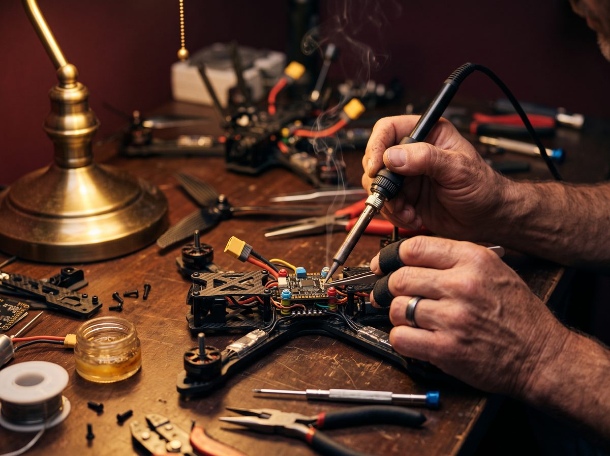 Техник собирает дрон