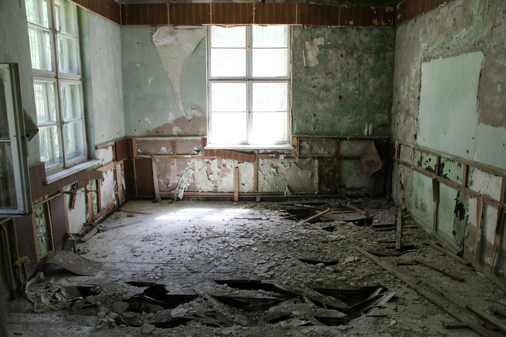 The living room in its 2023 state, full of storage