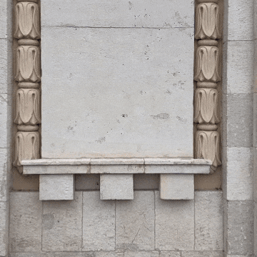 A photo of a poster for the podcast I'm With You on a stone facade