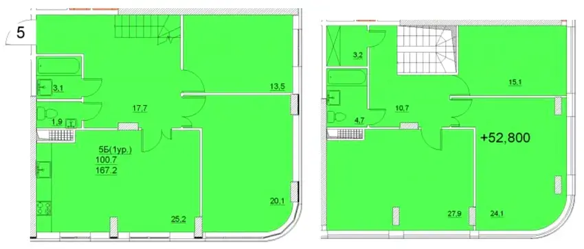 Вариант 3 планировки 5-комнатной квартиры в ЖК Люксембург парк