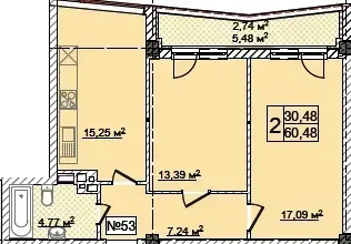 2-комнатные планировка Costa Fontana — вариант 9
