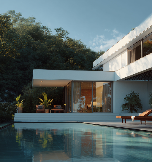 Modern villa with swimming pool during architectural planning in Liguria