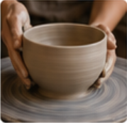 Shaping bowls and cups on pottery wheel