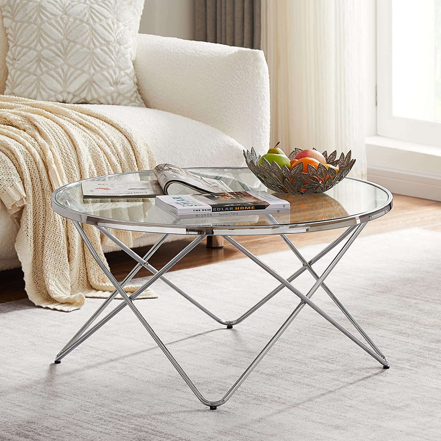 Rolling Serving Cart Convenience Concepts Royal Crest Bar Cart – 2-Tier Glass & Chrome Rolling Cart With Locking Wheels (20"x20"x32.5") Bar Cart Round