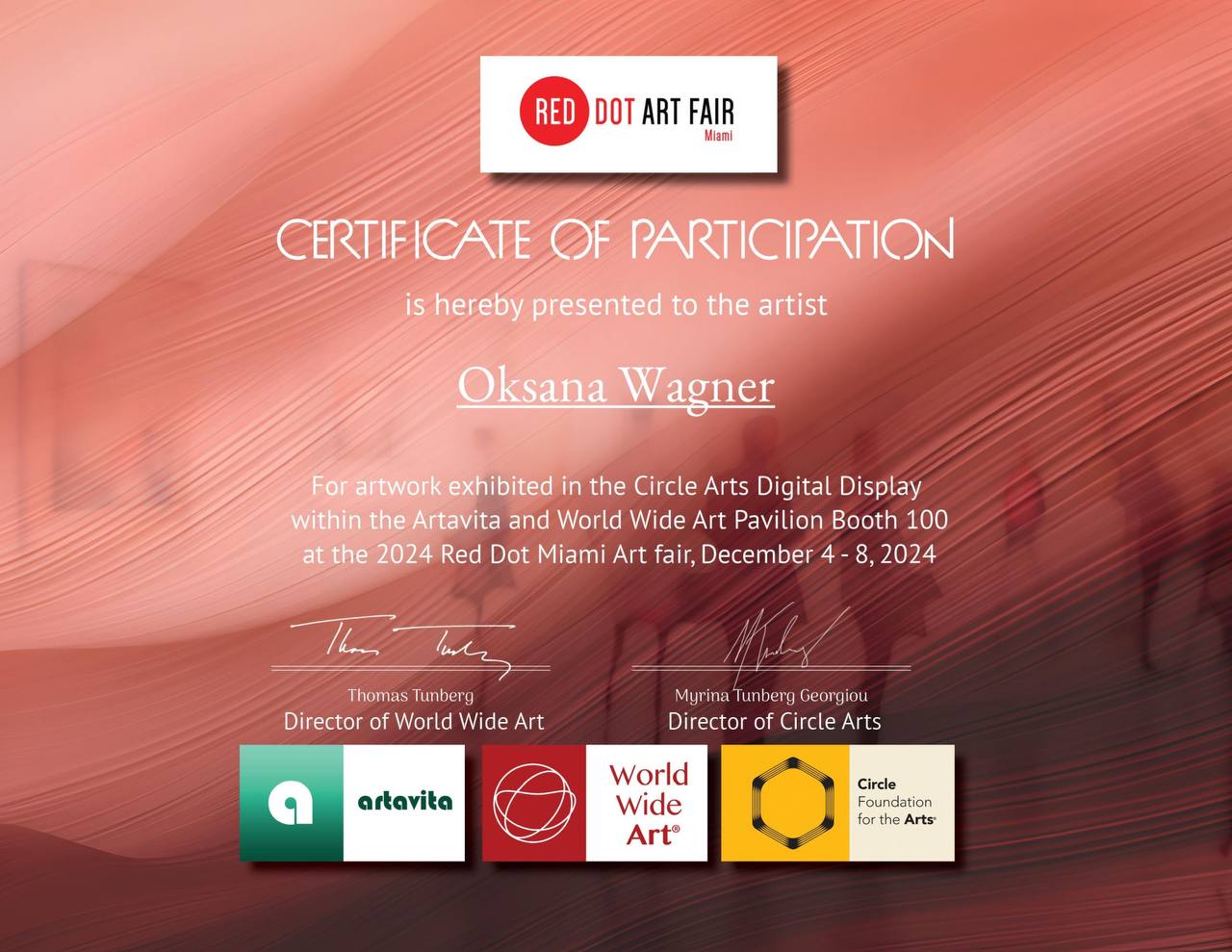 Certificate of Participation, Red Dot Art Fair Miami 2024