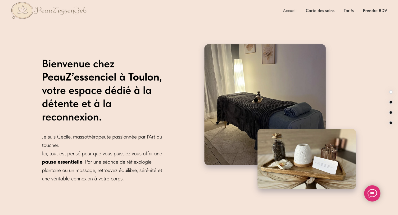 Capture d’écran du site PEAUZ'ESSENCIEL à Toulon