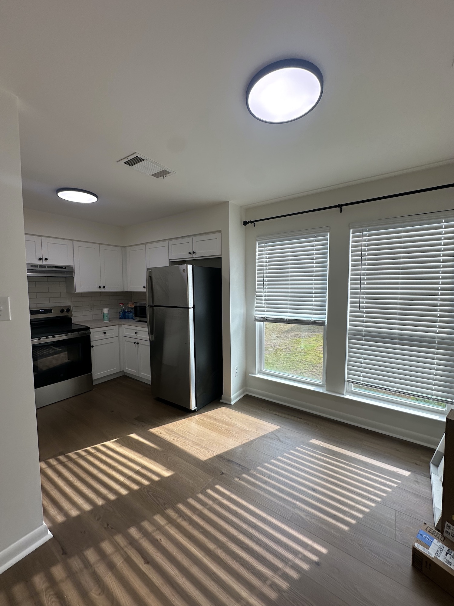 Finished kitchen and dining area with new insulated vinyl windows