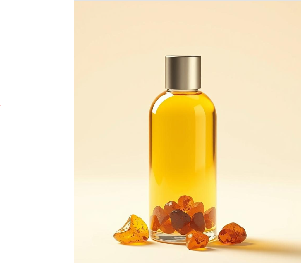 Amber oil with pieces of Baltic amber in a glass bottle