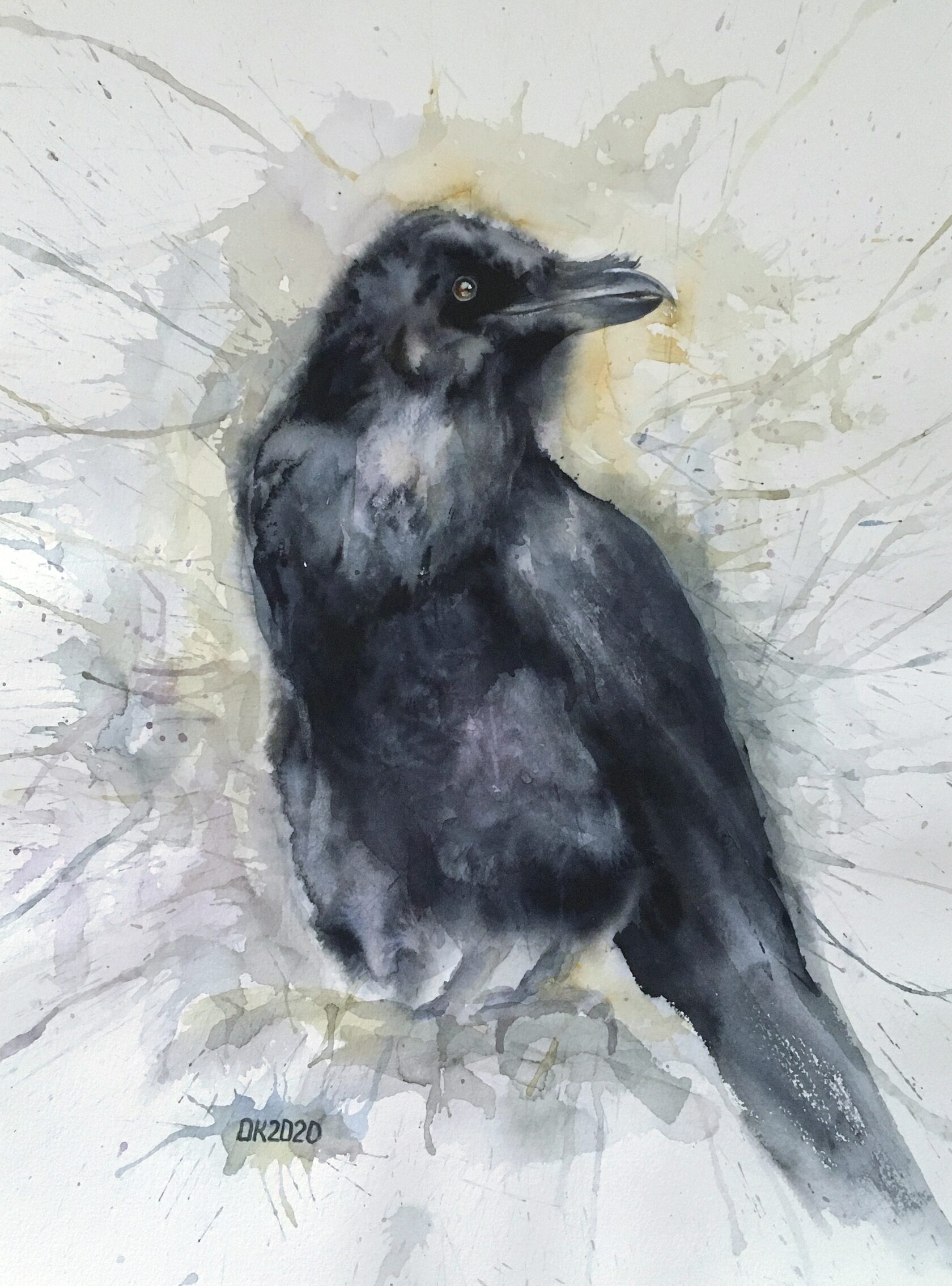 Raven Watercolor Painting