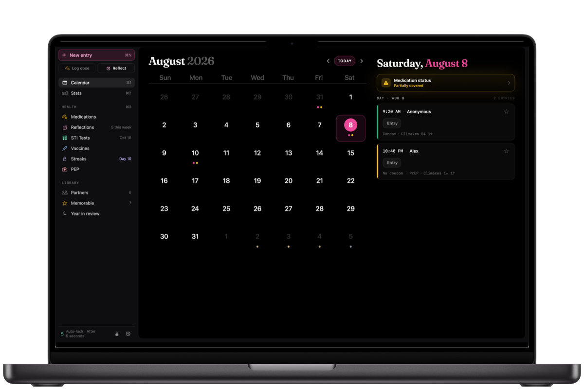 Candor on Mac with the sidebar and the calendar