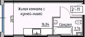 Планировка 1-комнатной квартиры в ЖК Пространство на Раскидайловской — вариант 2