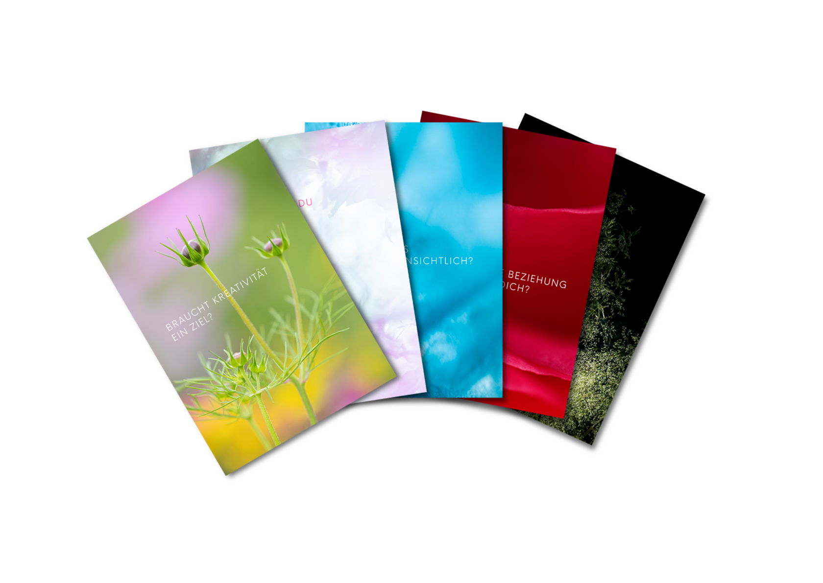 Q no A Postkarten-Set Farbe – fünf Fotokunst-Karten mit Reflexionsfragen