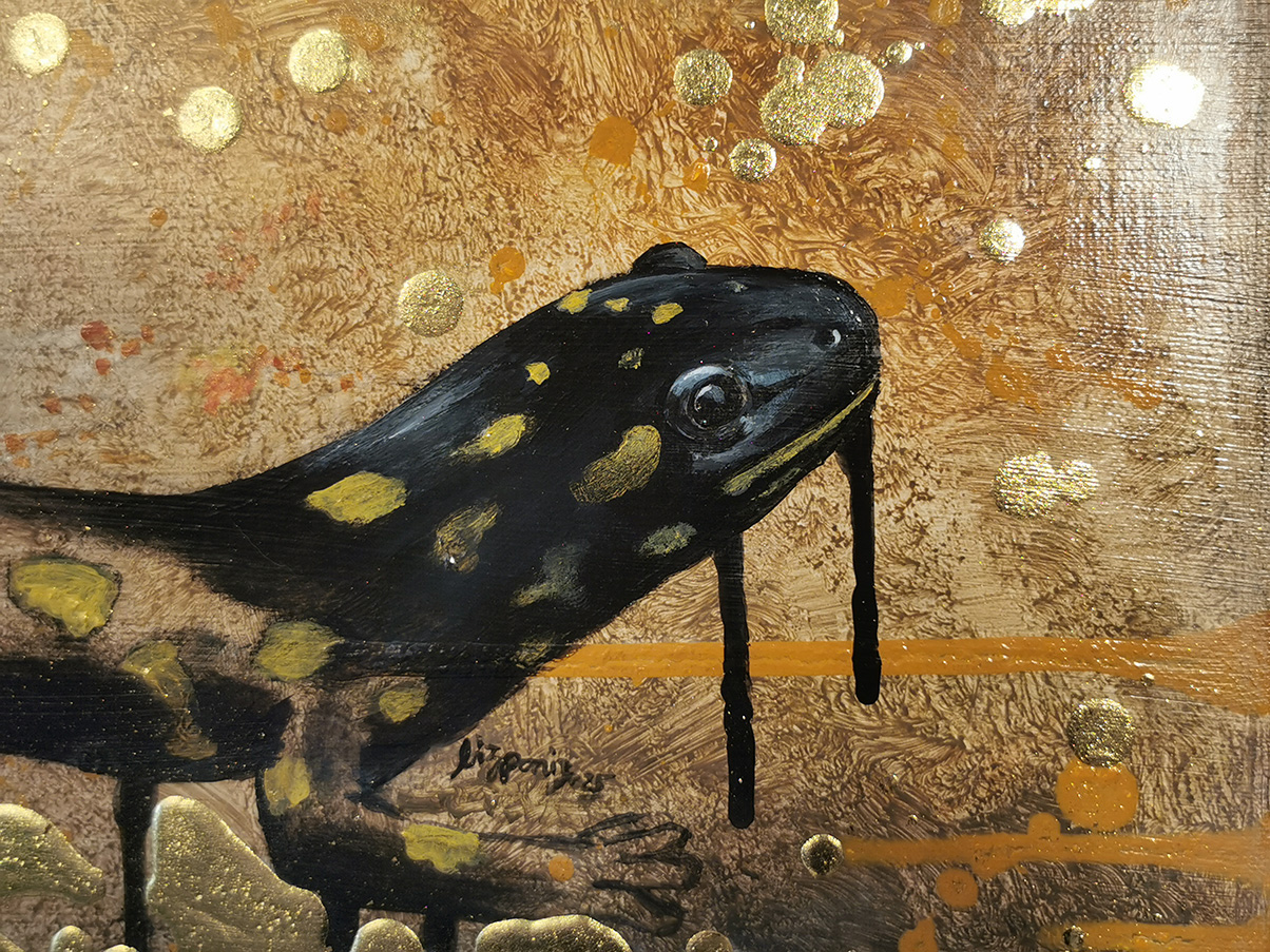 Feuersalamander Gemälde Original großformatig – Kontrastreiche Naturkunst auf Leinwand