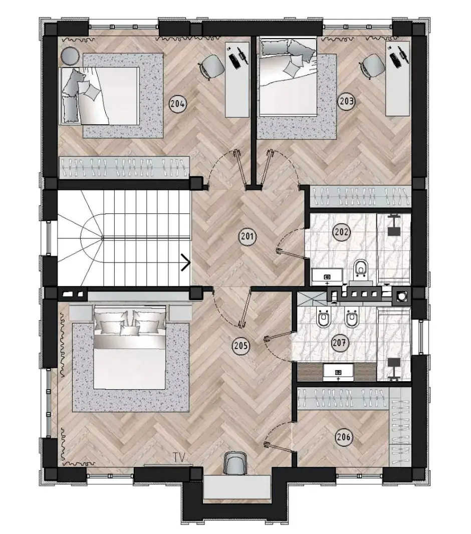 Планировка второго этажа дома площадью 175 м² в MAETOK