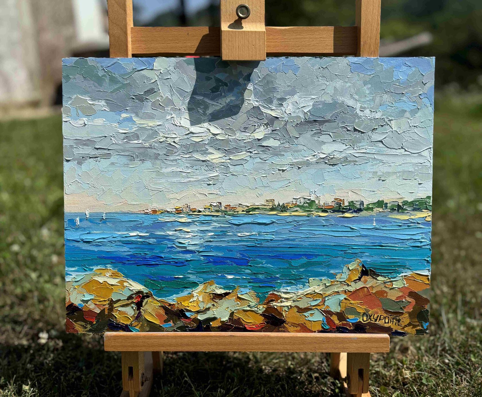 Sea oil painting, seascape palette knife painting, modern painting, contemporary artist Kravtsova Oxana Oxypoint, paintings for sale, Meadow palette