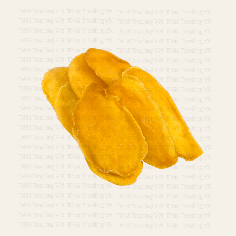Group of golden soft dried mango slices with low added sugar