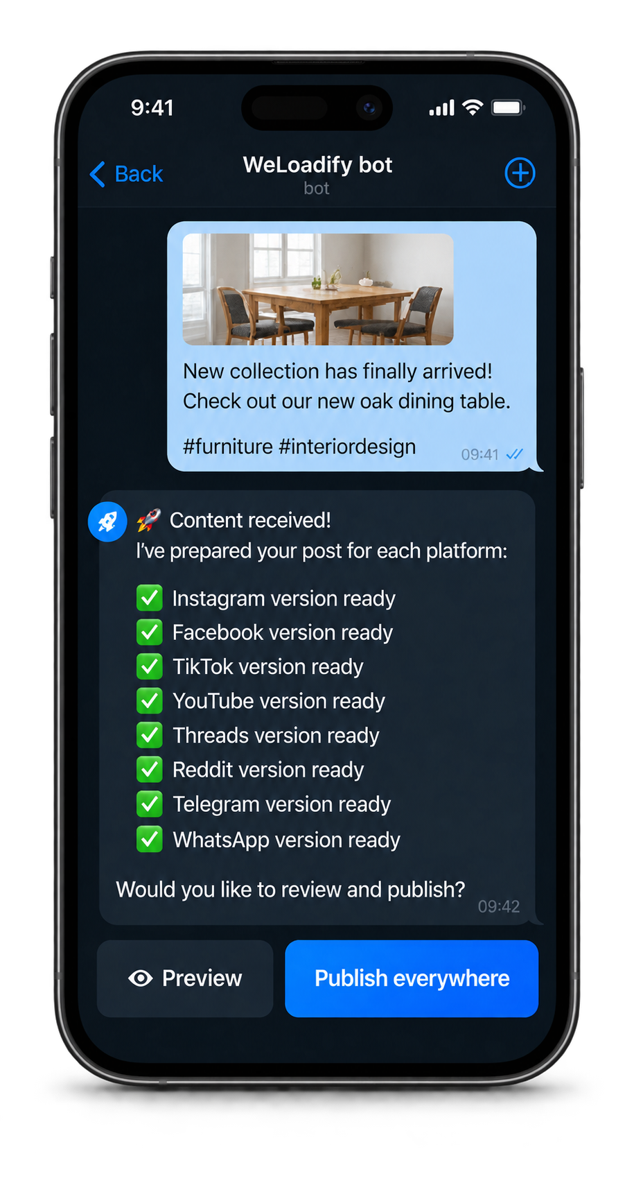Weloadify Bot interface