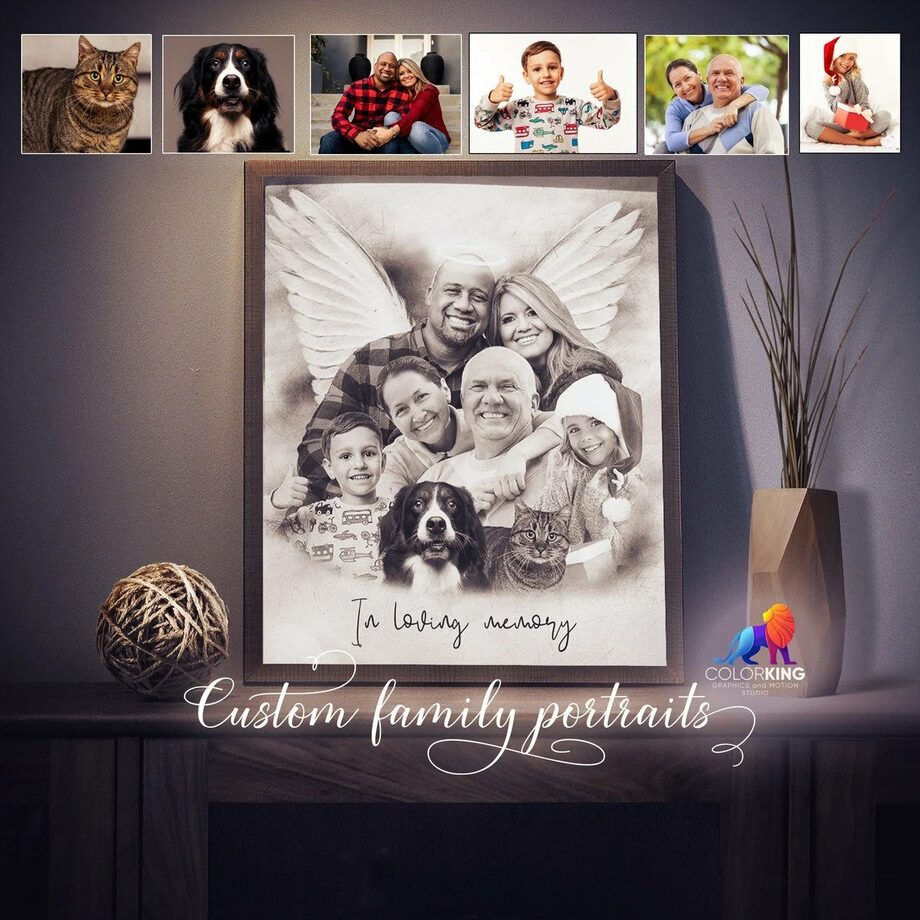 Family Portrait With Deceased Loved One, Add Deceased Loved One To Picture,  Family Painting With Passed Loved Ones, Combine Photos