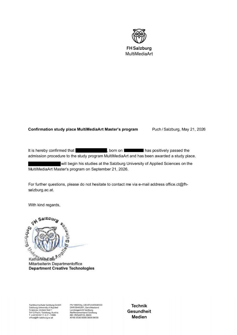 Подтверждение о зачислении FH Salzburg