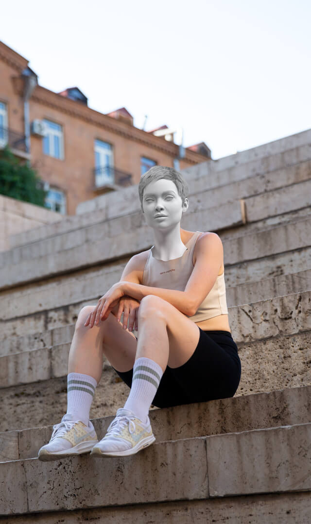 Этап создания виртуальной головы персонажа, при трекинге головы реальной актрисы