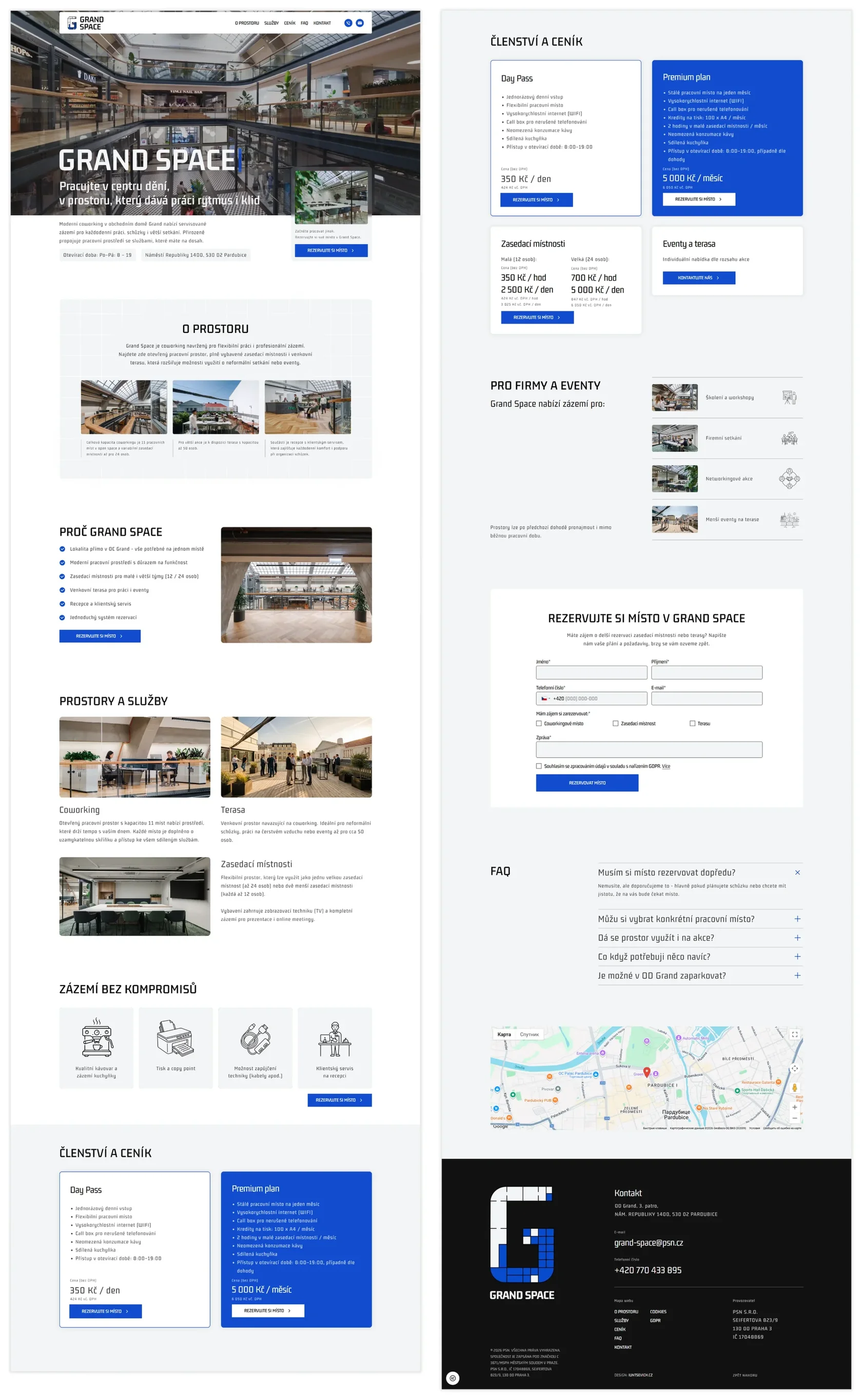 Grand Space Pardubice website hero screen