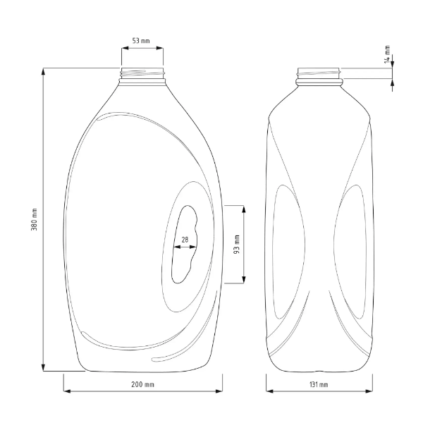 Rysunek techniczny i wymiary butelki 5.8L