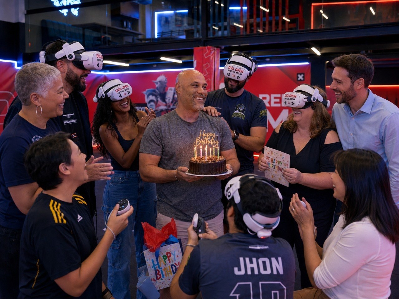 Grupo celebrando aniversário adulto na OVA