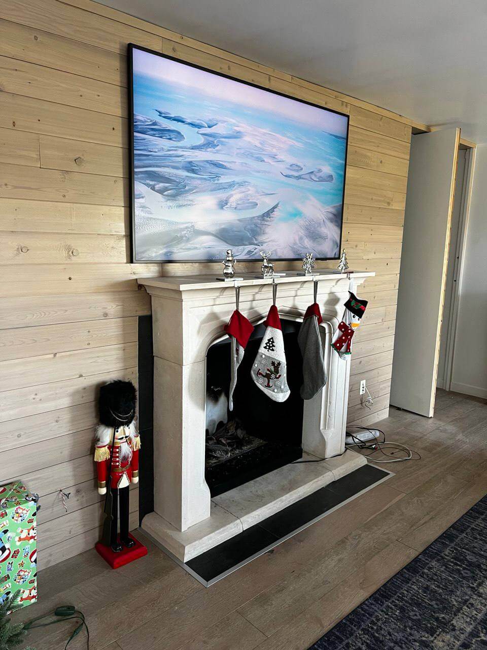 TV mounting with full wire concealment